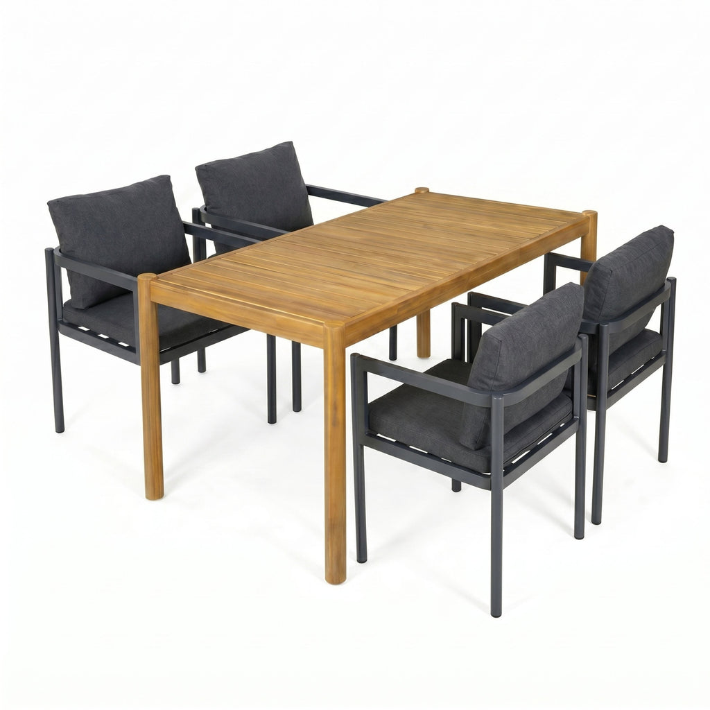 5-Piece Outdoor Patio Dining Set, Acacia Wood Rectangular Table & 4 Chairs