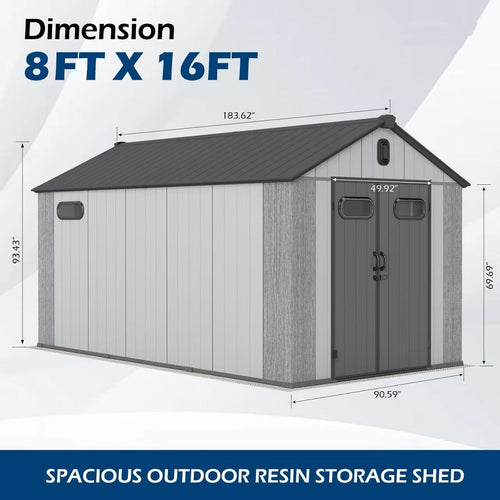 8x16Ft Resin Outdoor Storage Shed with Carpet