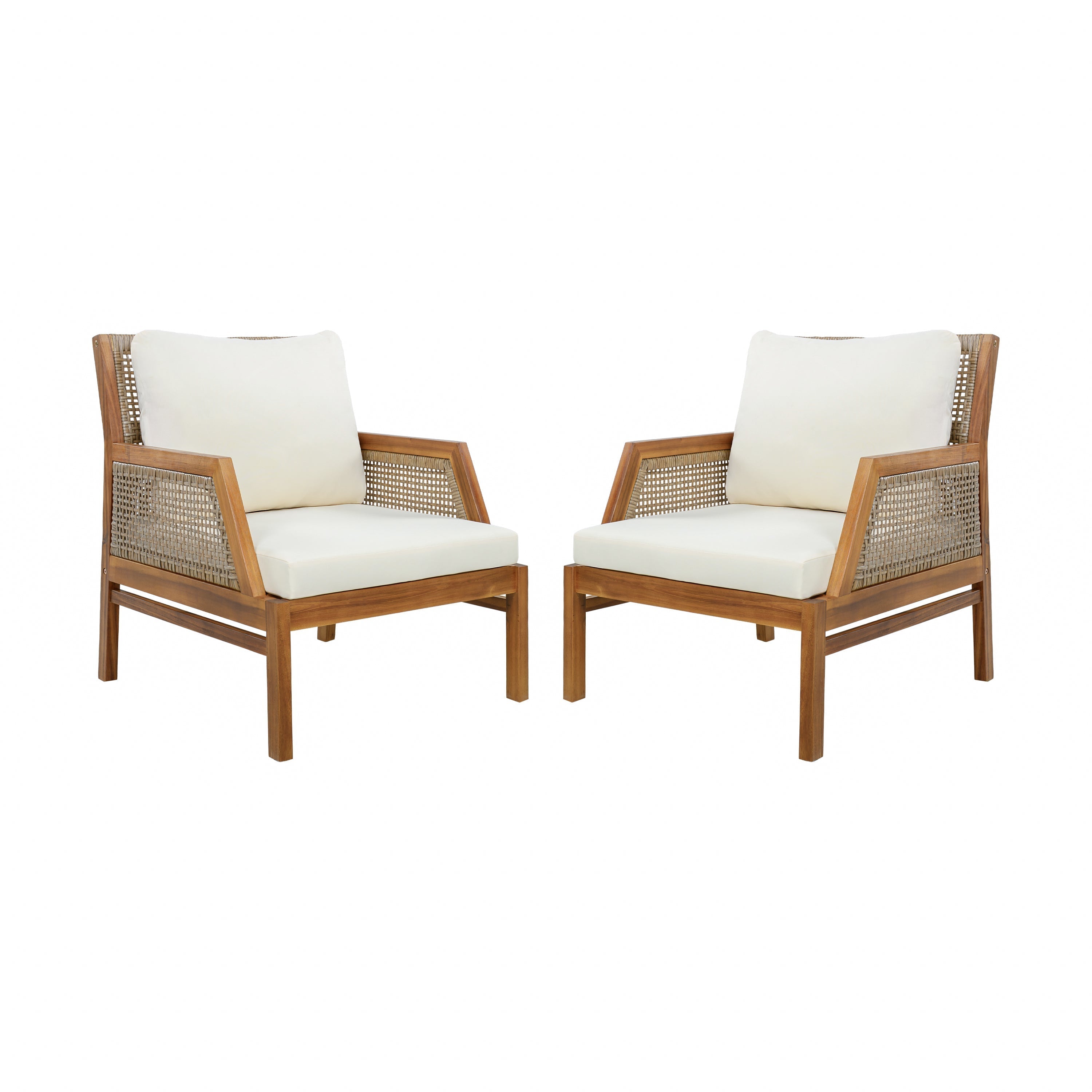 2 Piece Acacia Wood Patio Furniture Club Chair Set