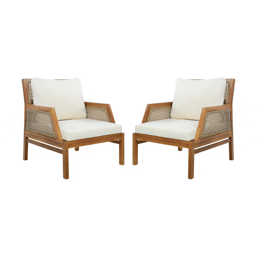 2 Piece Acacia Wood Patio Furniture Club Chair Set