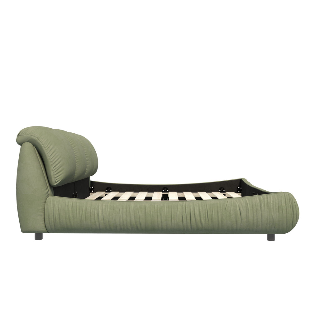 Luxury Upholstered Platform Bed With Oversized Padded Backrest And Solid Wood Frame