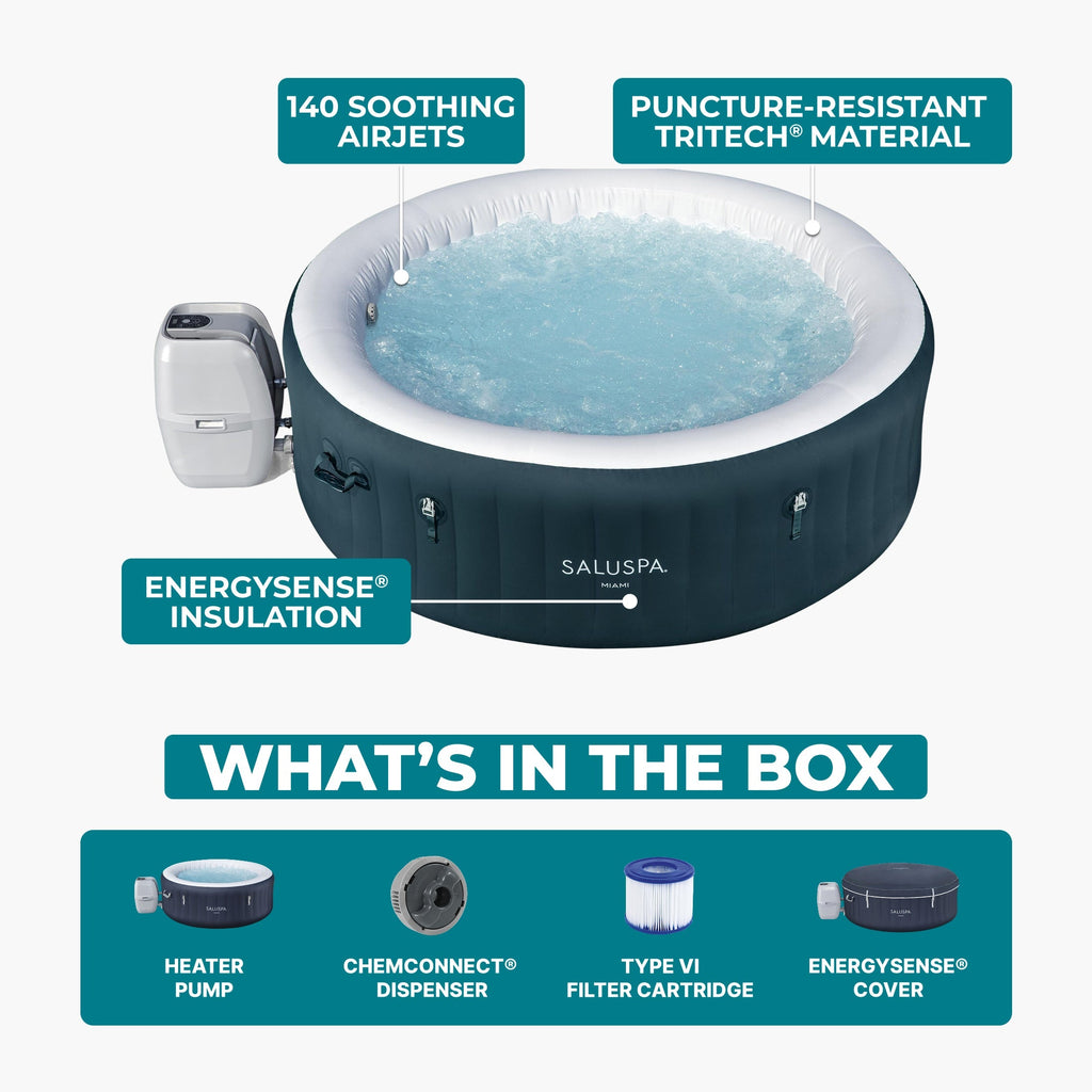 Bestway SaluSpa Miami AirJet 4-6 Person Inflatable Hot Tub w/ EnergySense Cover