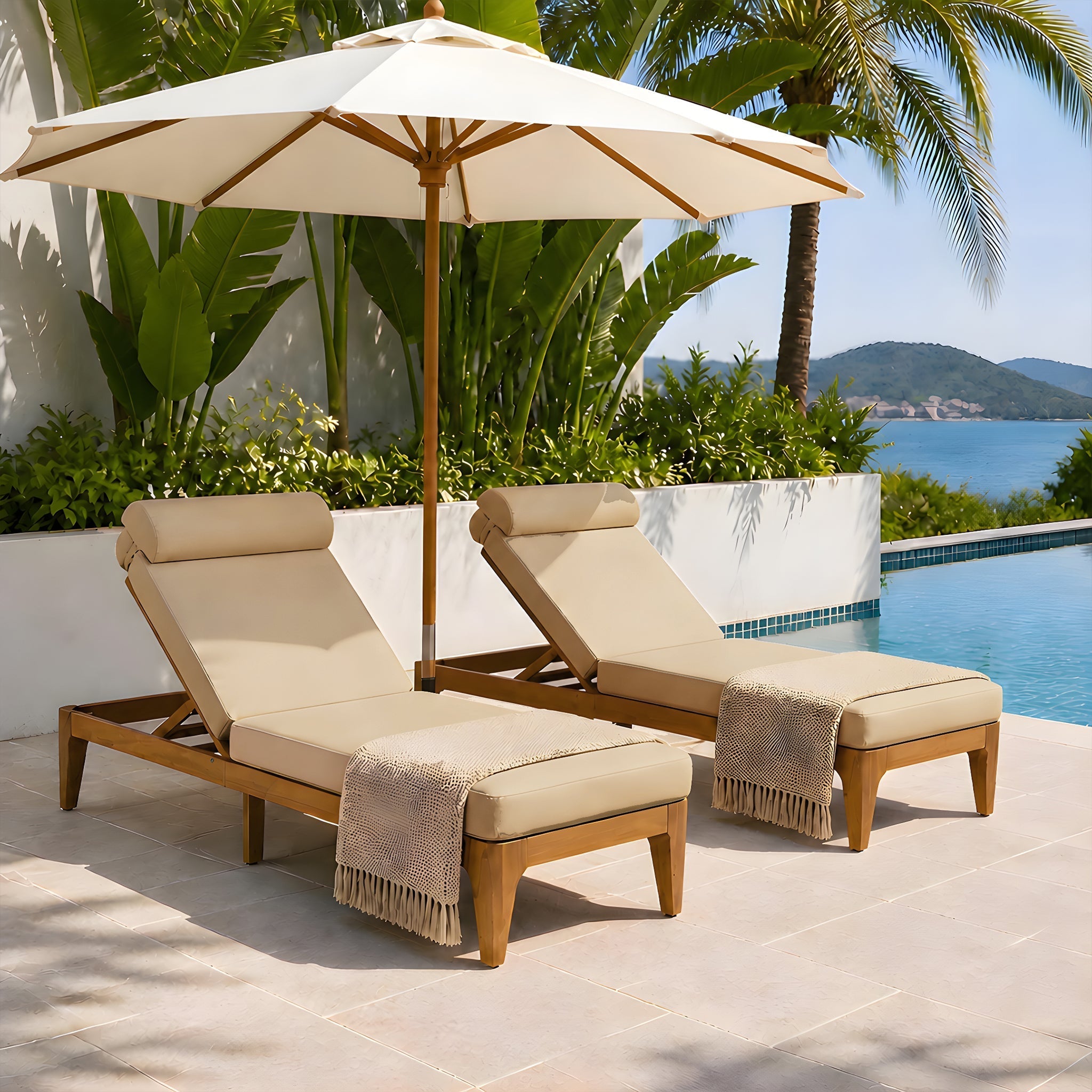 TOPMAX Acacia Wood Chaise Lounge Set of 2