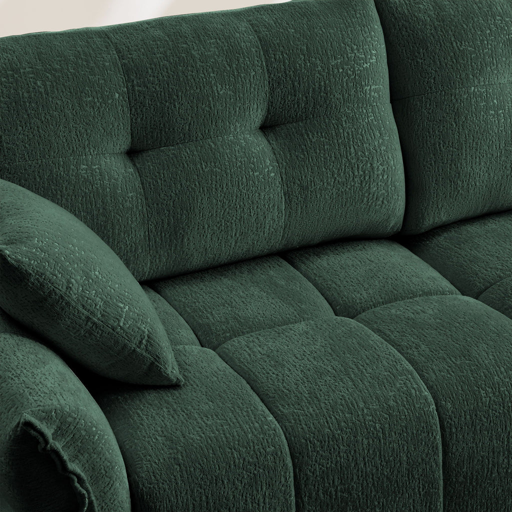 Elegant 3 Seater Sofa Set & Pillows Frame, High Rebound Cushions - Textured Green