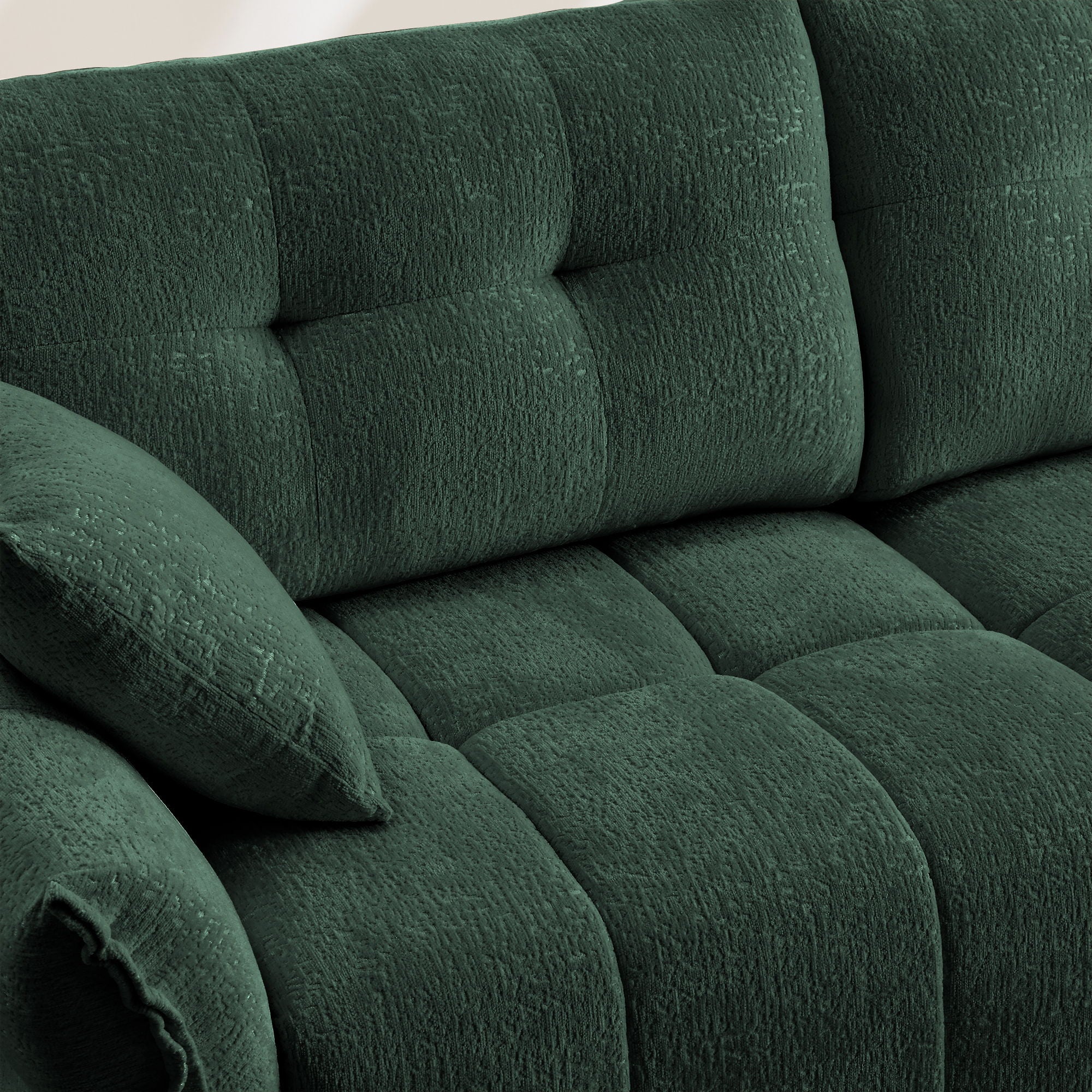 Elegant 3 Seater Sofa Set & Pillows Frame, High Rebound Cushions - Textured Green