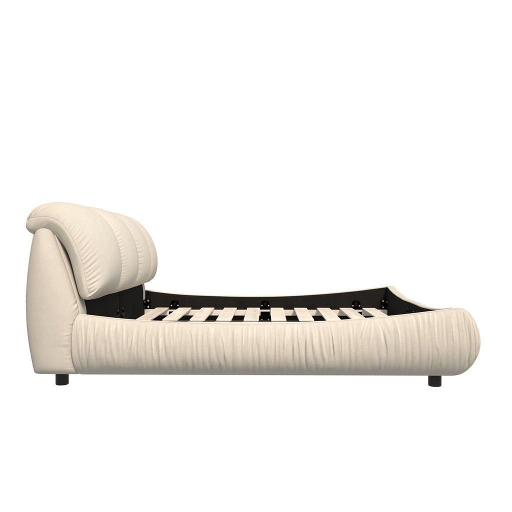 Luxury Upholstered Platform Bed With Oversized Padded Backrest And Solid Wood Frame