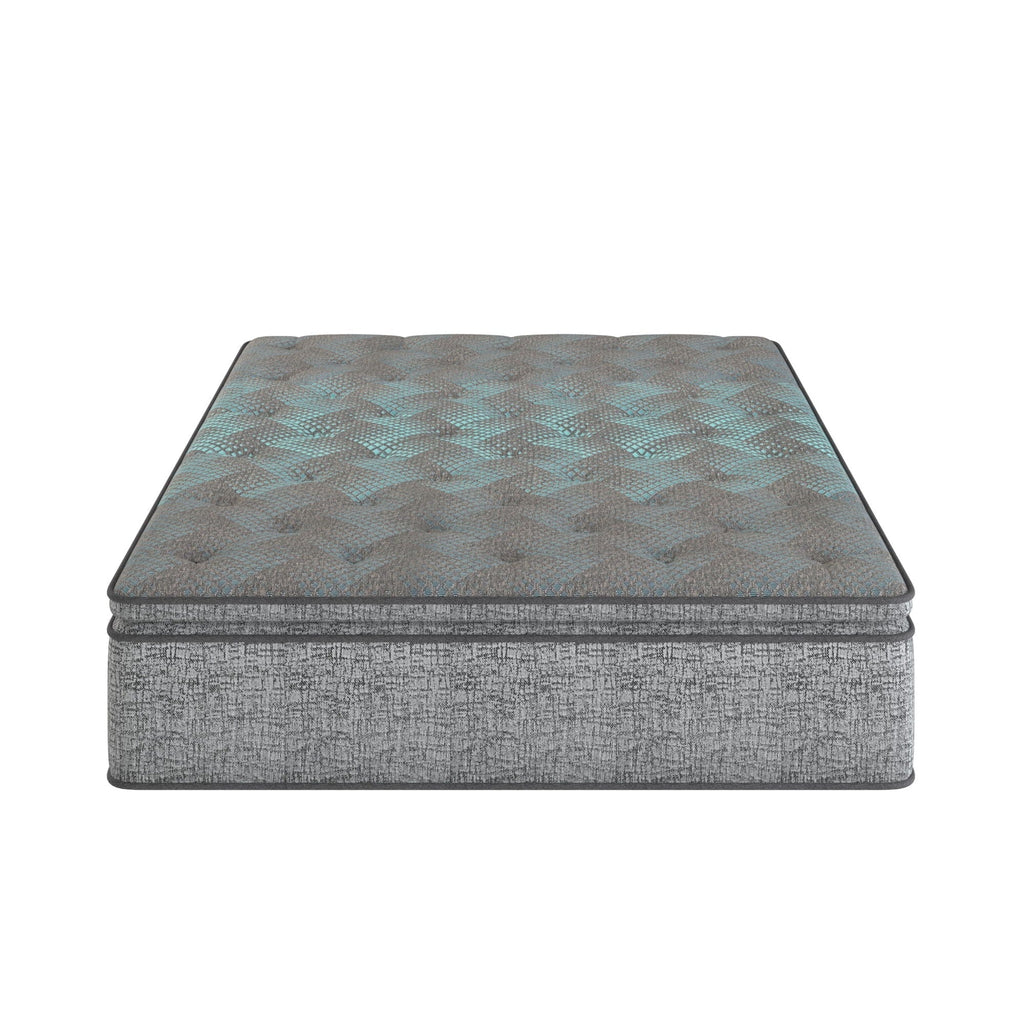 Comfort Care - 12" Hybrid Euro Top Mattress, Plush Comfort With Individual Pocketed Coil - Gray / Blue - Twin