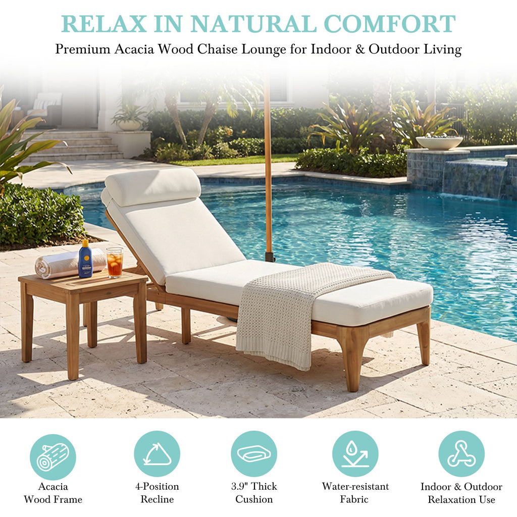 TOPMAX Acacia Wood Chaise Lounge Set of 2