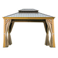 10'x12' Hardtop Gazebo with Wooden Coated Aluminum Frame and Double Steel Roof