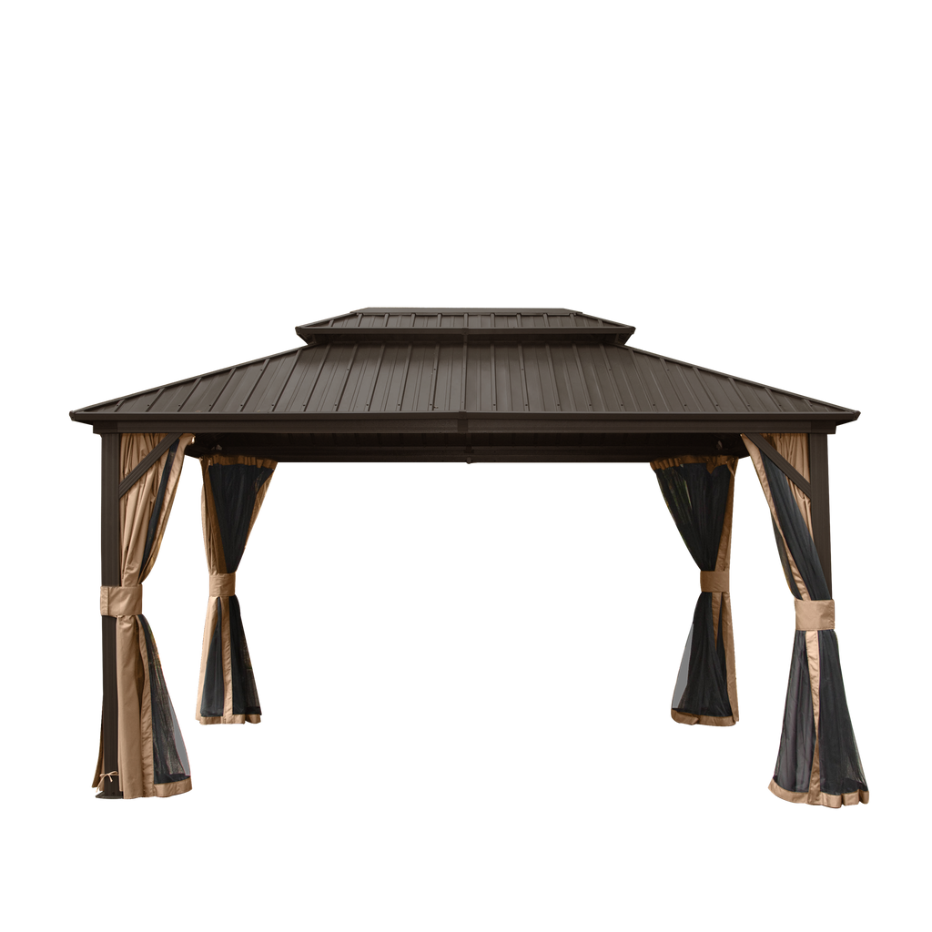 10' x 12' Hardtop Gazebo with Galvanized Steel Double Roof, Curtains, and Netting