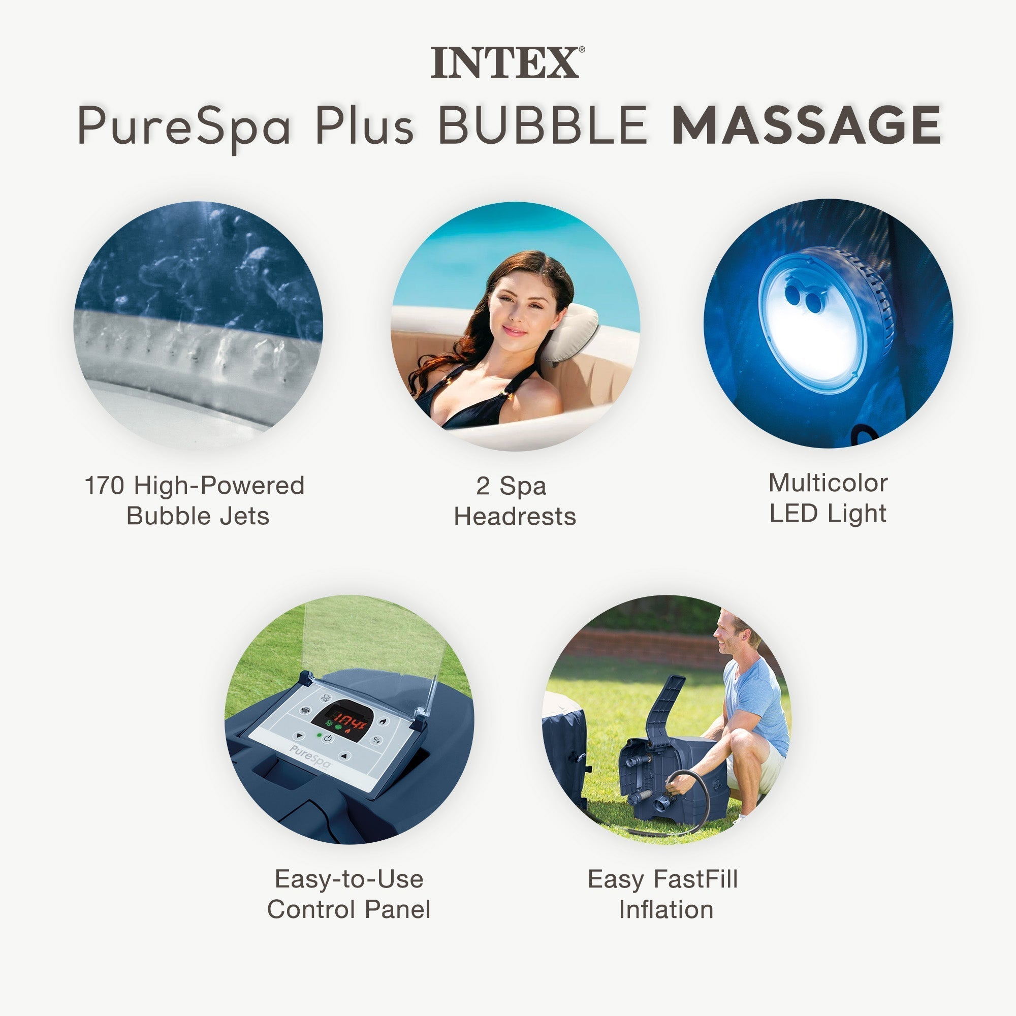 Intex PureSpa Plus Portable Inflatable Hot Tub, 85x28", w/ 4 Cup Holders & Trays