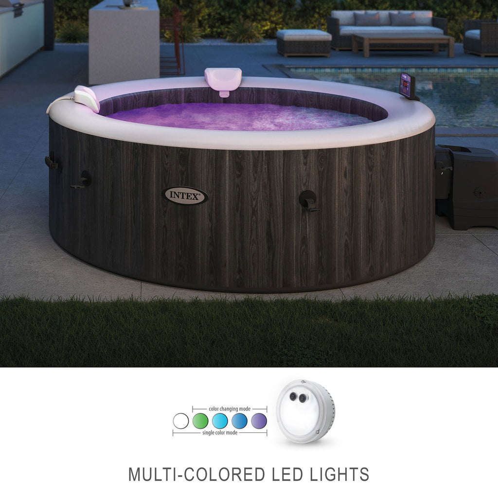 Intex PureSpa Plus Greywood Inflatable Hot Tub Spa with Multi-Colored LED Lights
