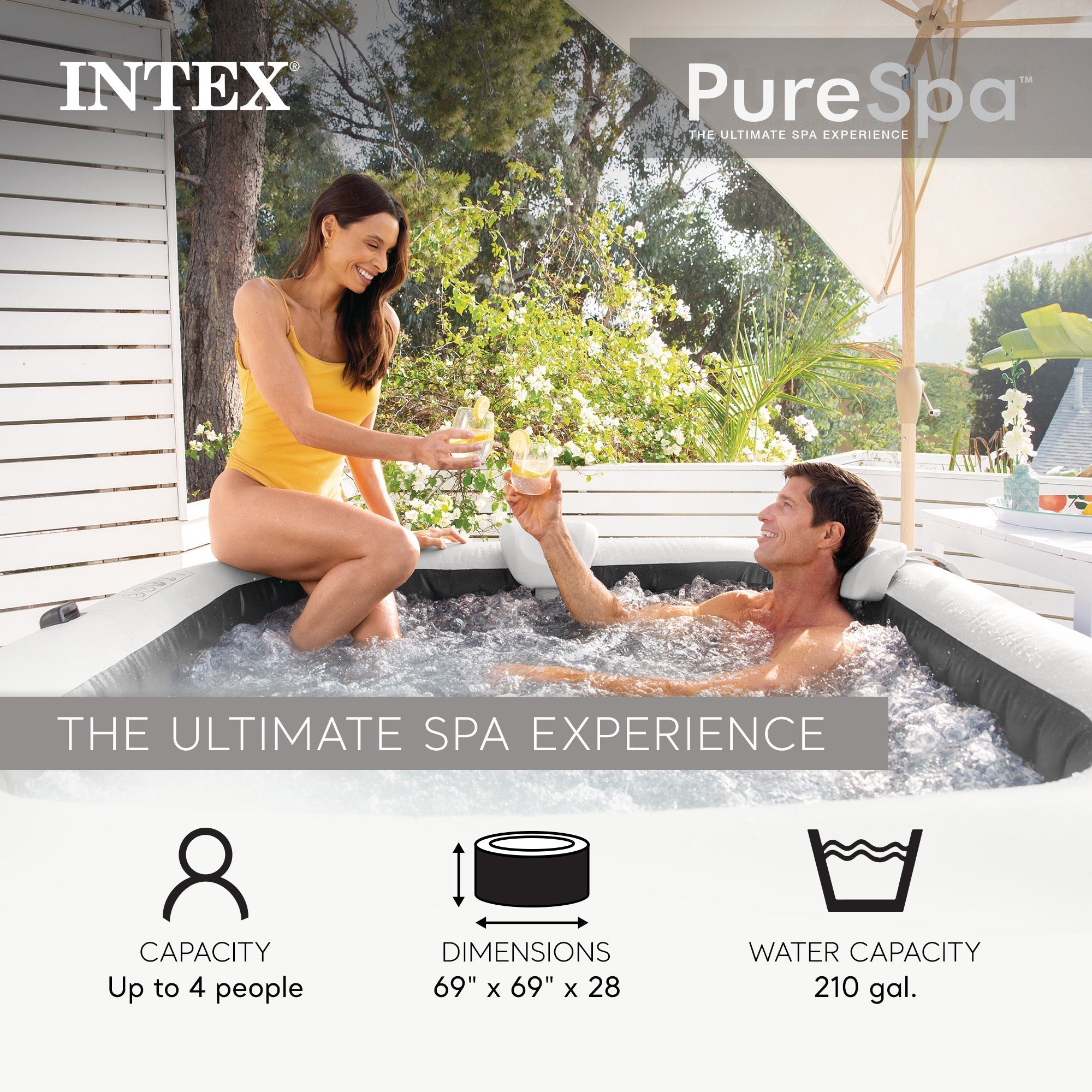 Intex PureSpa Plus Inflatable Square Spa & Attachable Snack Tray, Tan (4 Pack)