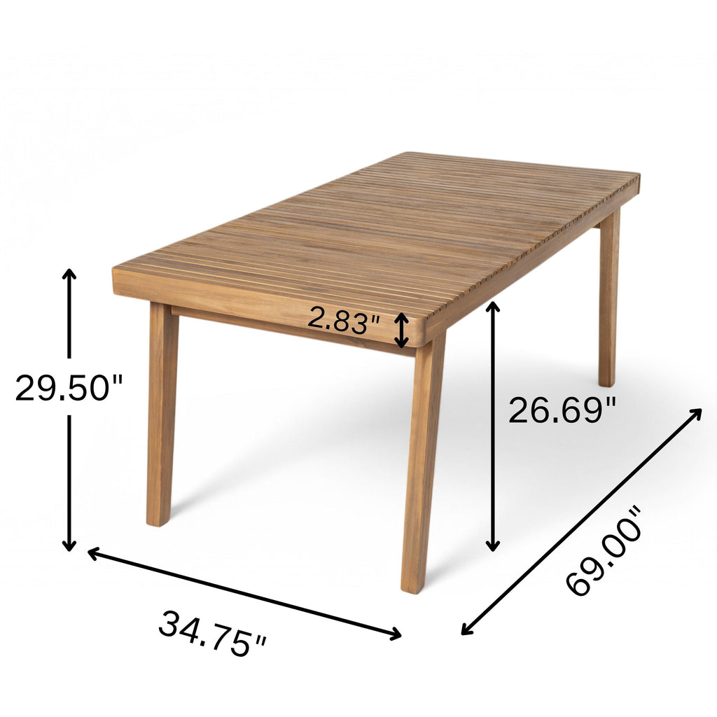7-Piece Outdoor Patio Dining Set, 69" Acacia Wood Rectangular Table & 6 Chairs