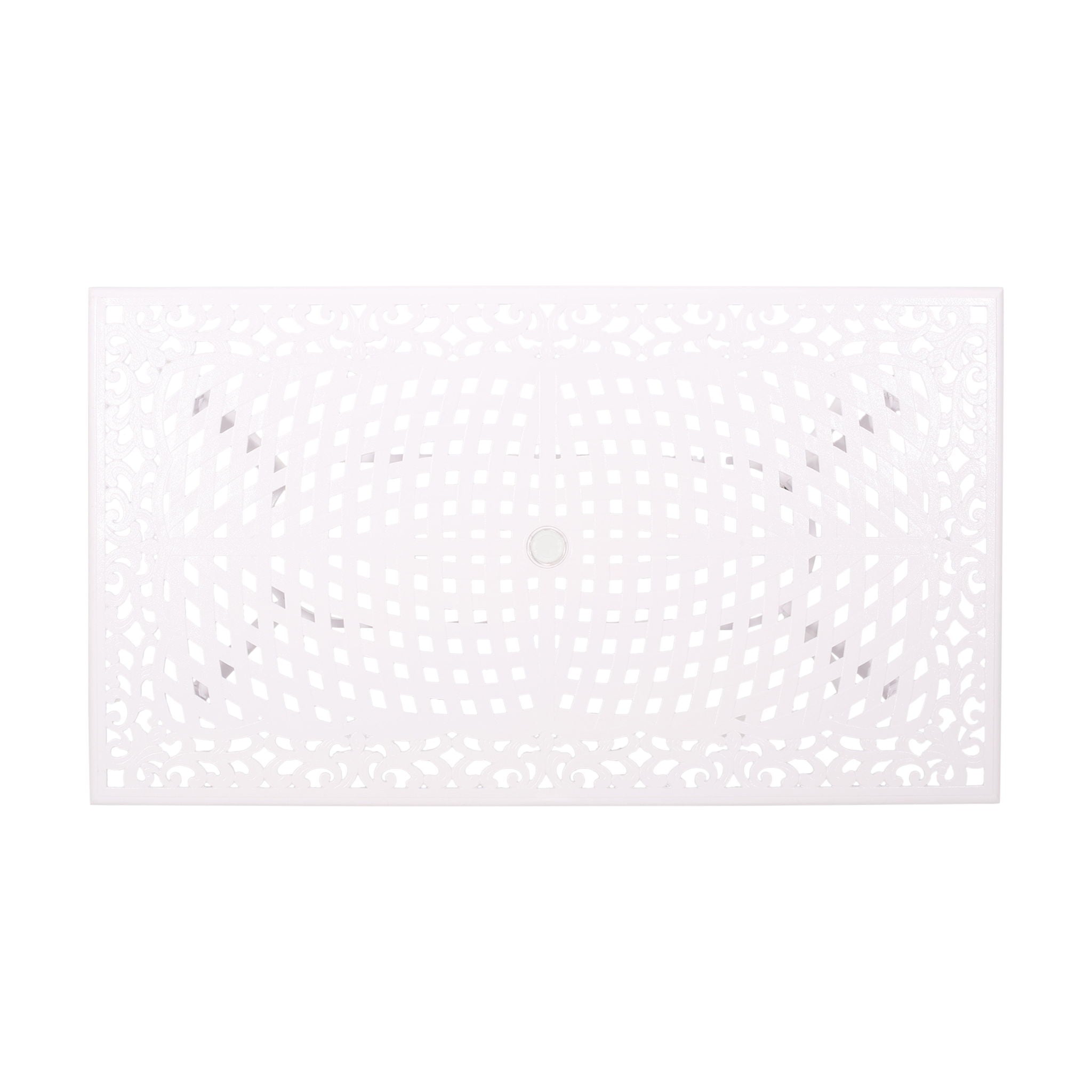 Celestine Outdoor Cast Aluminum Dining Table with Floral Lattice Design and Umbrella Holder