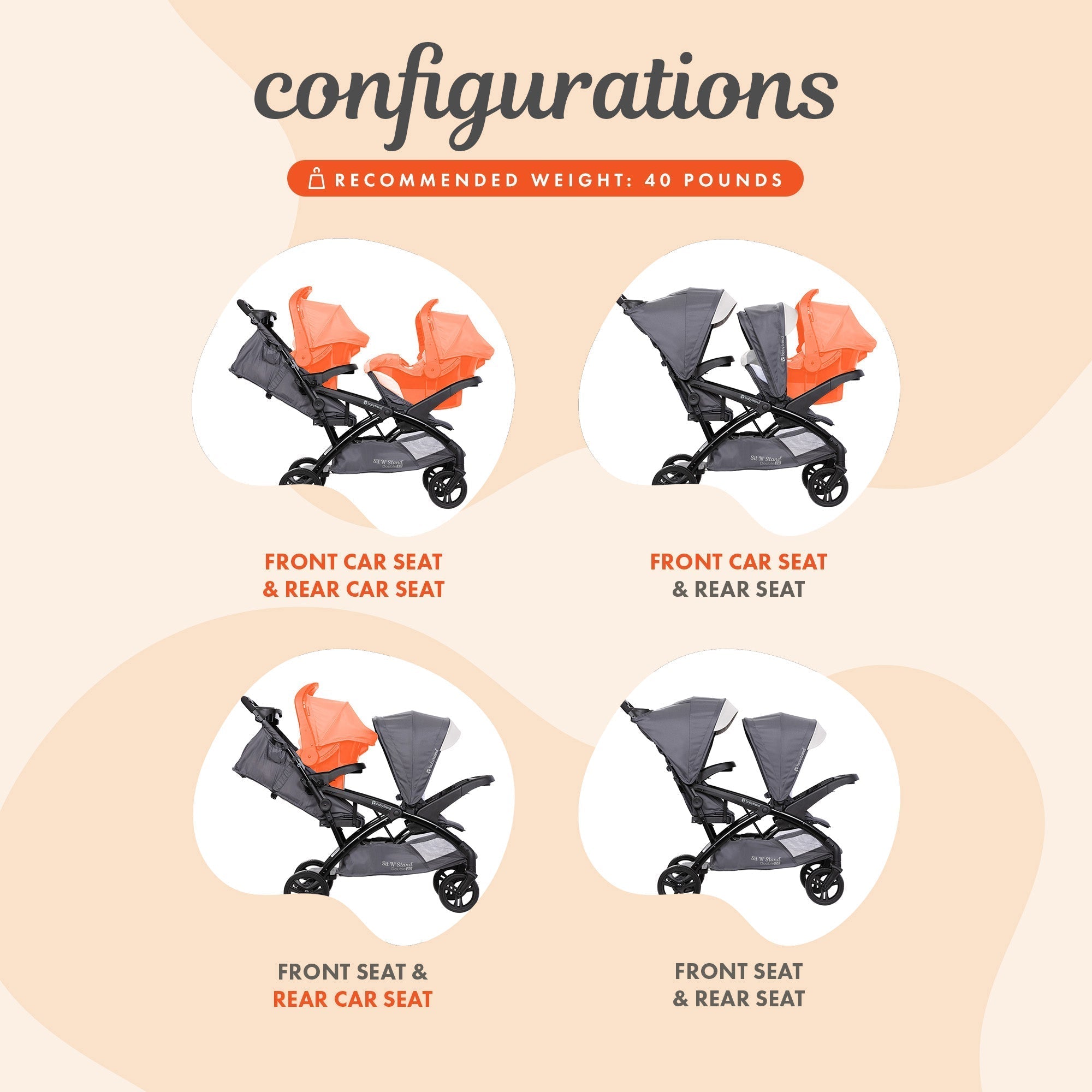 Baby Trend Sit N' Stand Double Stroller with EZ-Lift Car Seat (2 Pack), Magnolia