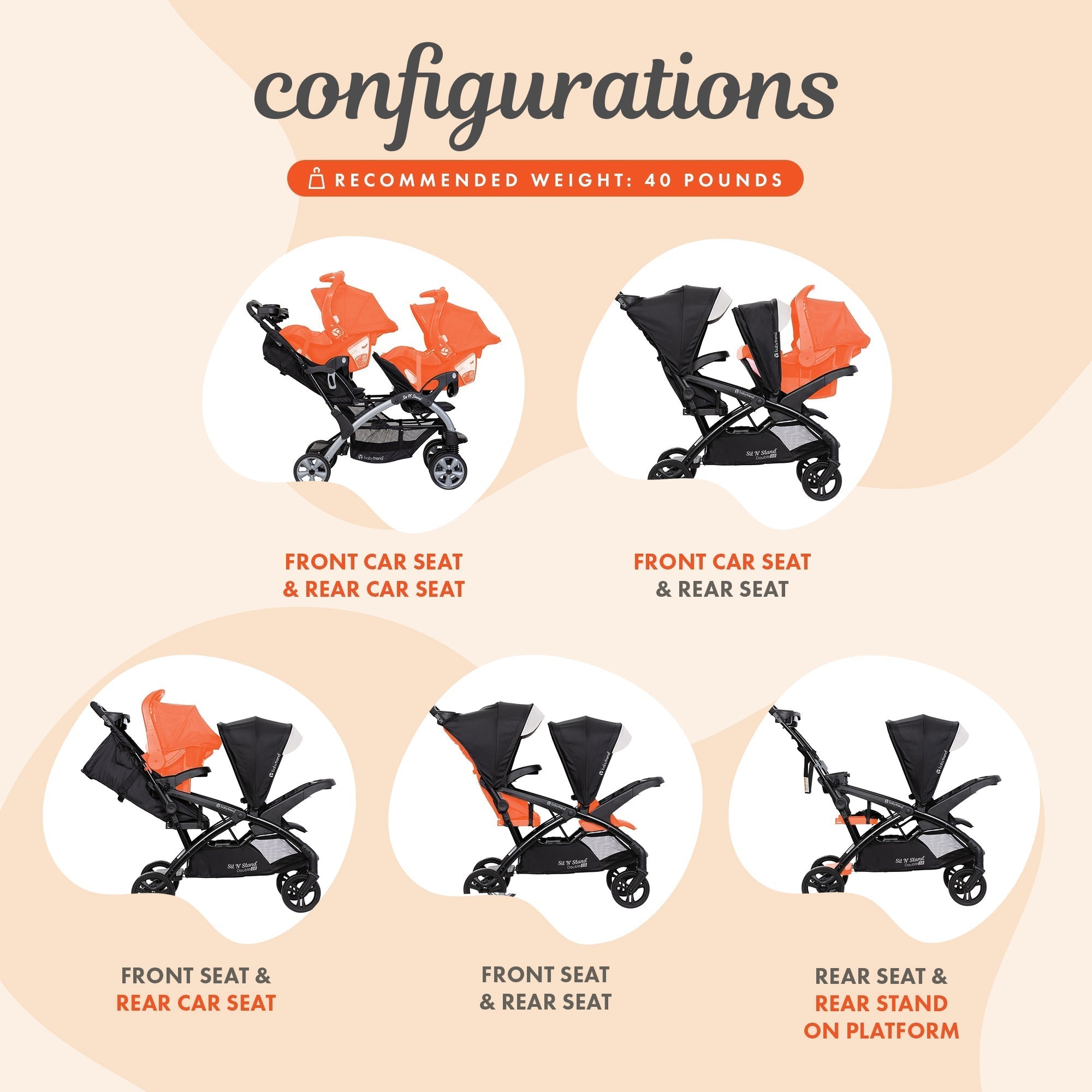 Baby Trend Sit N' Stand Double Stroller with EZ-Lift Car Seat (2 Pack), Khaki