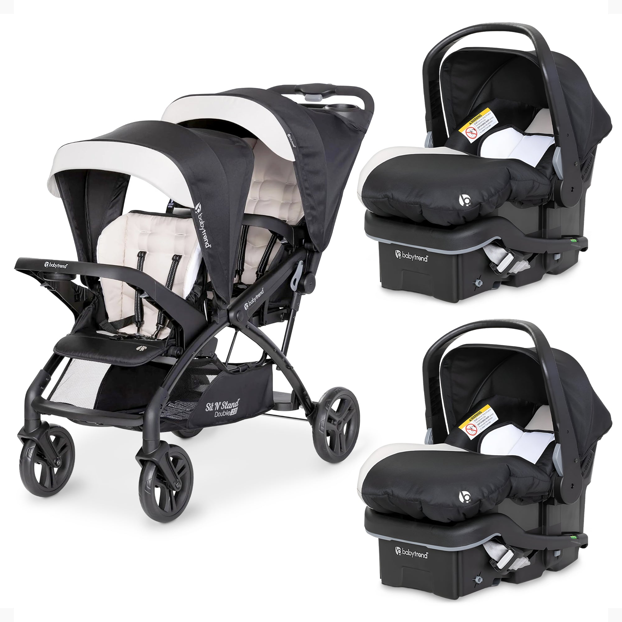 Baby Trend Sit N' Stand Double Stroller with EZ-Lift Car Seat (2 Pack), Khaki