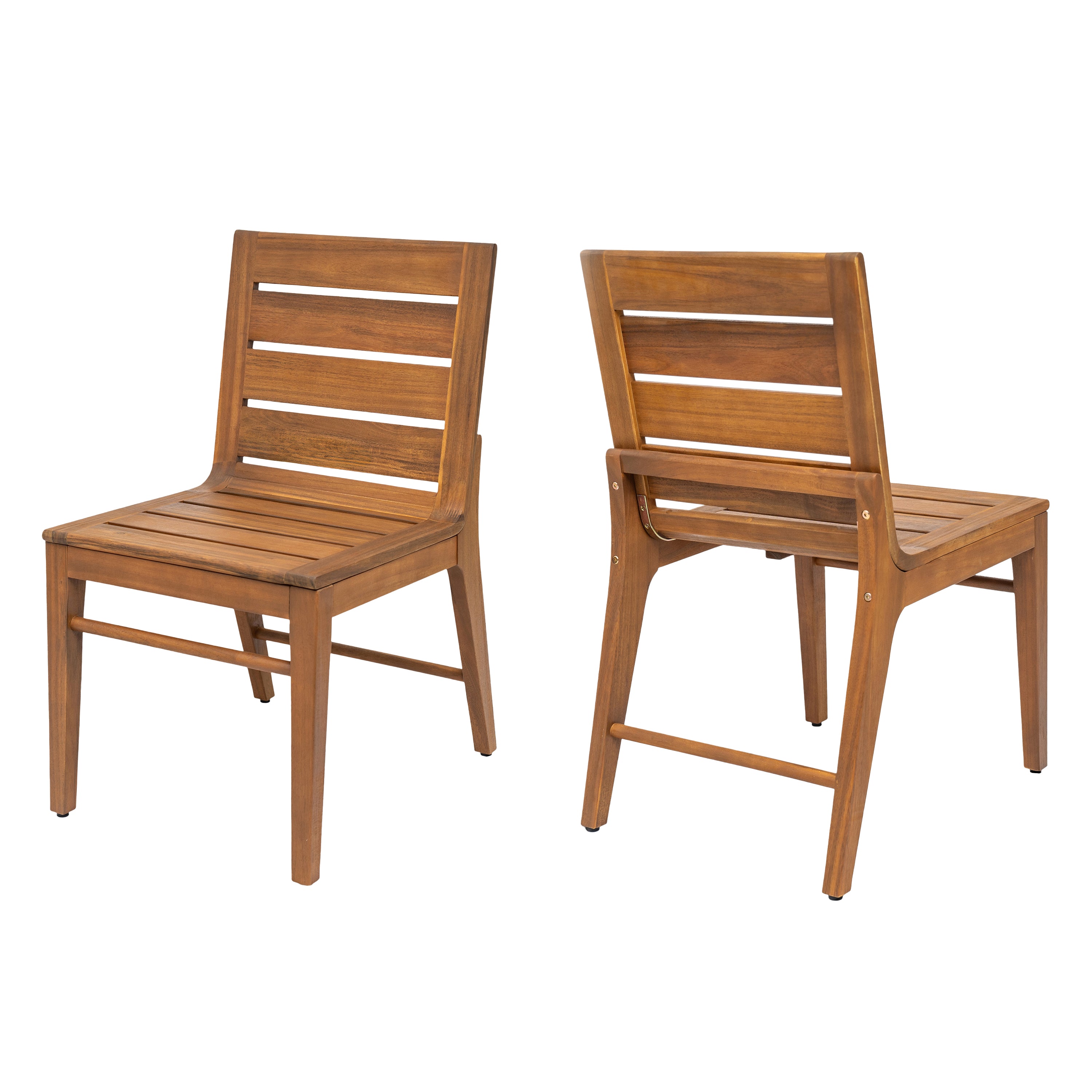 7 Piece Outdoor Acacia Wood Dining Set, 71" Teak Finish Rectangular Table with 6 Slatted Back Chairs