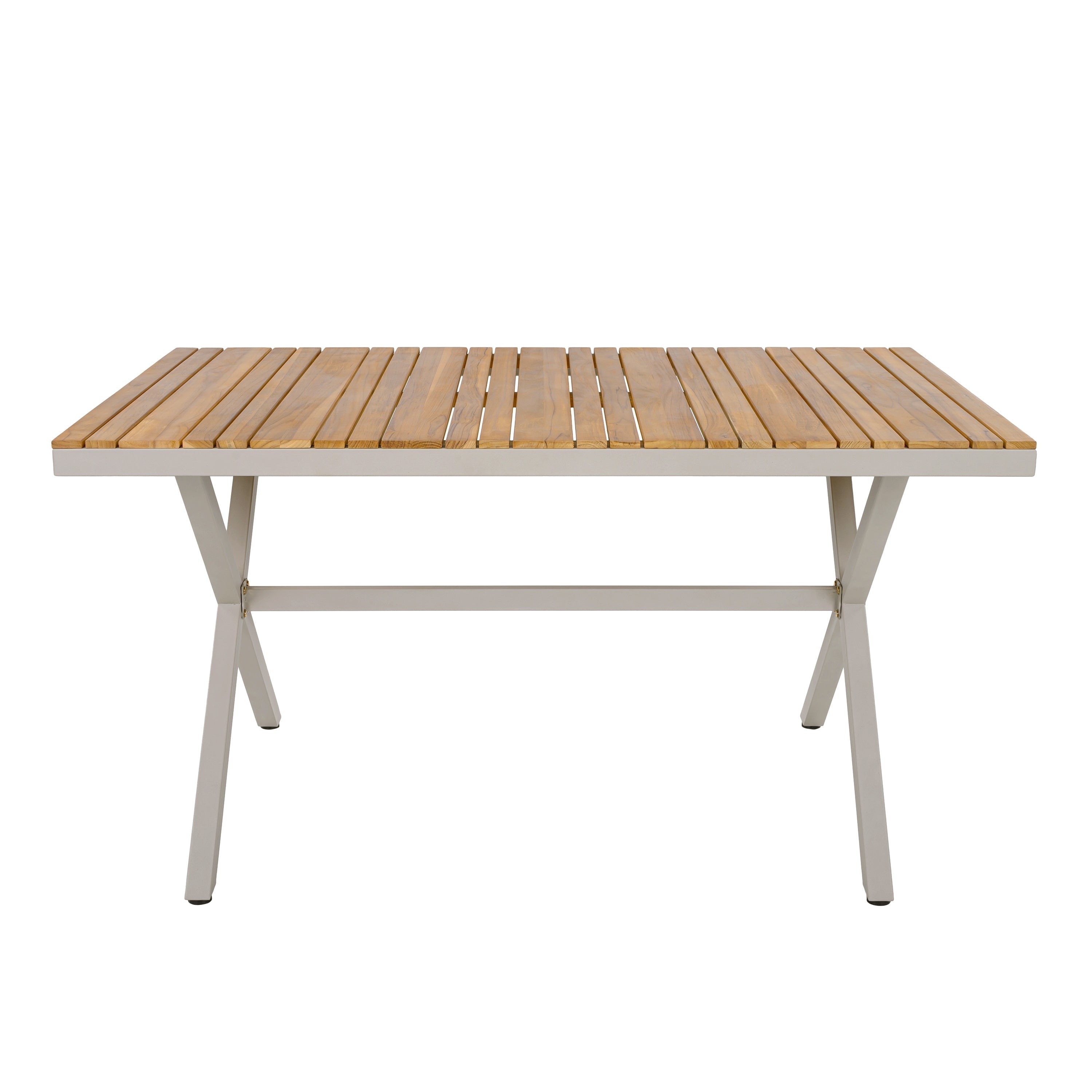 Outdoor 7-Piece Dining Set - Rectangular Teak Wood Table + 6 Wicker Chairs with Cushions