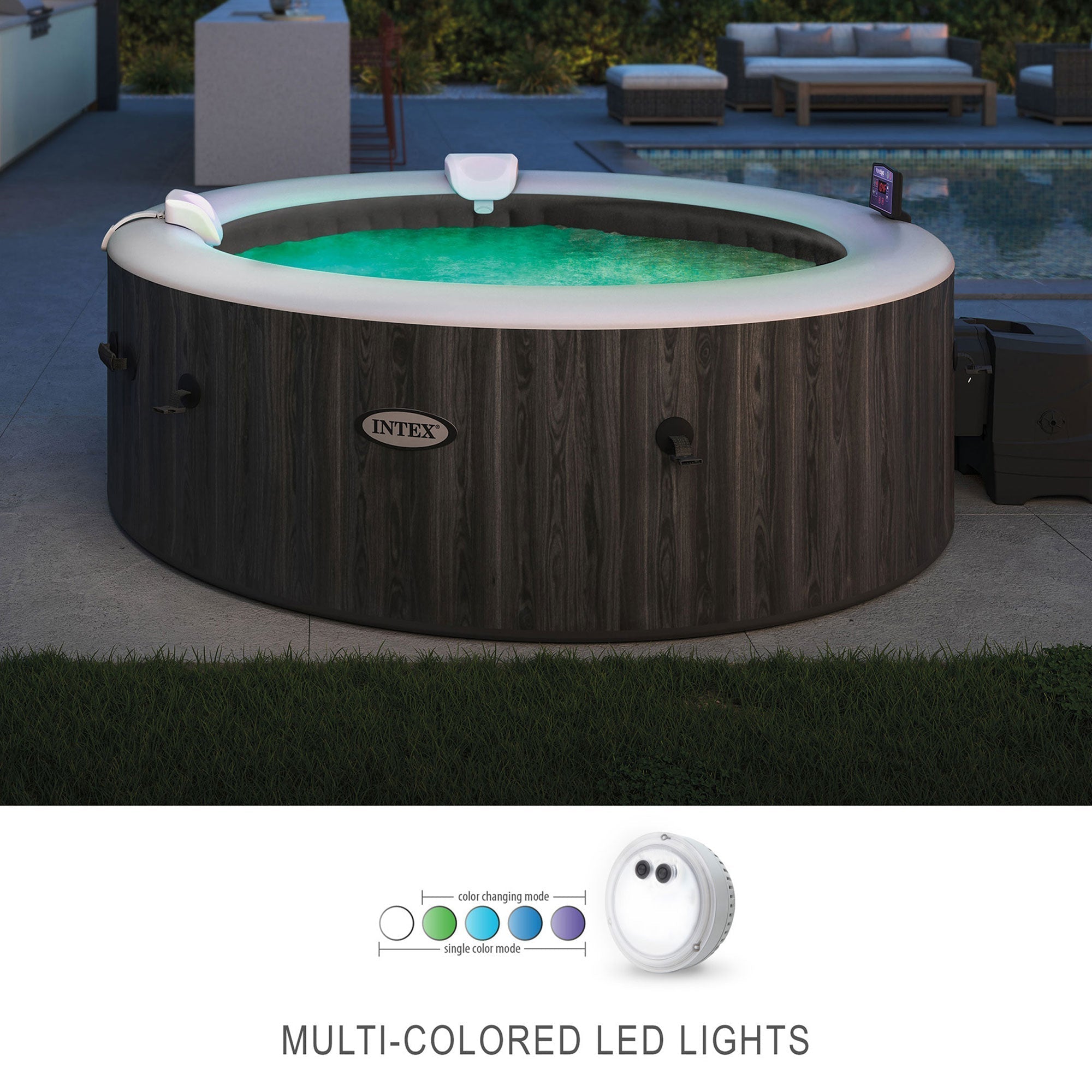 Intex PureSpa 6 Person Inflatable Spa, Multicolor Light, and Headrest (2 Pack)