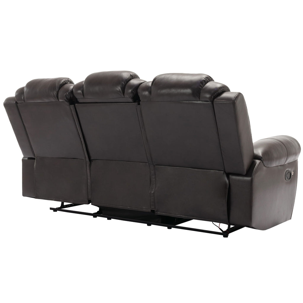 3 Pieces Recliner Sofa Sets Home Theater Seating Manual Recliner Chair & Center Console And LED Light Strip For Living Room - Brown