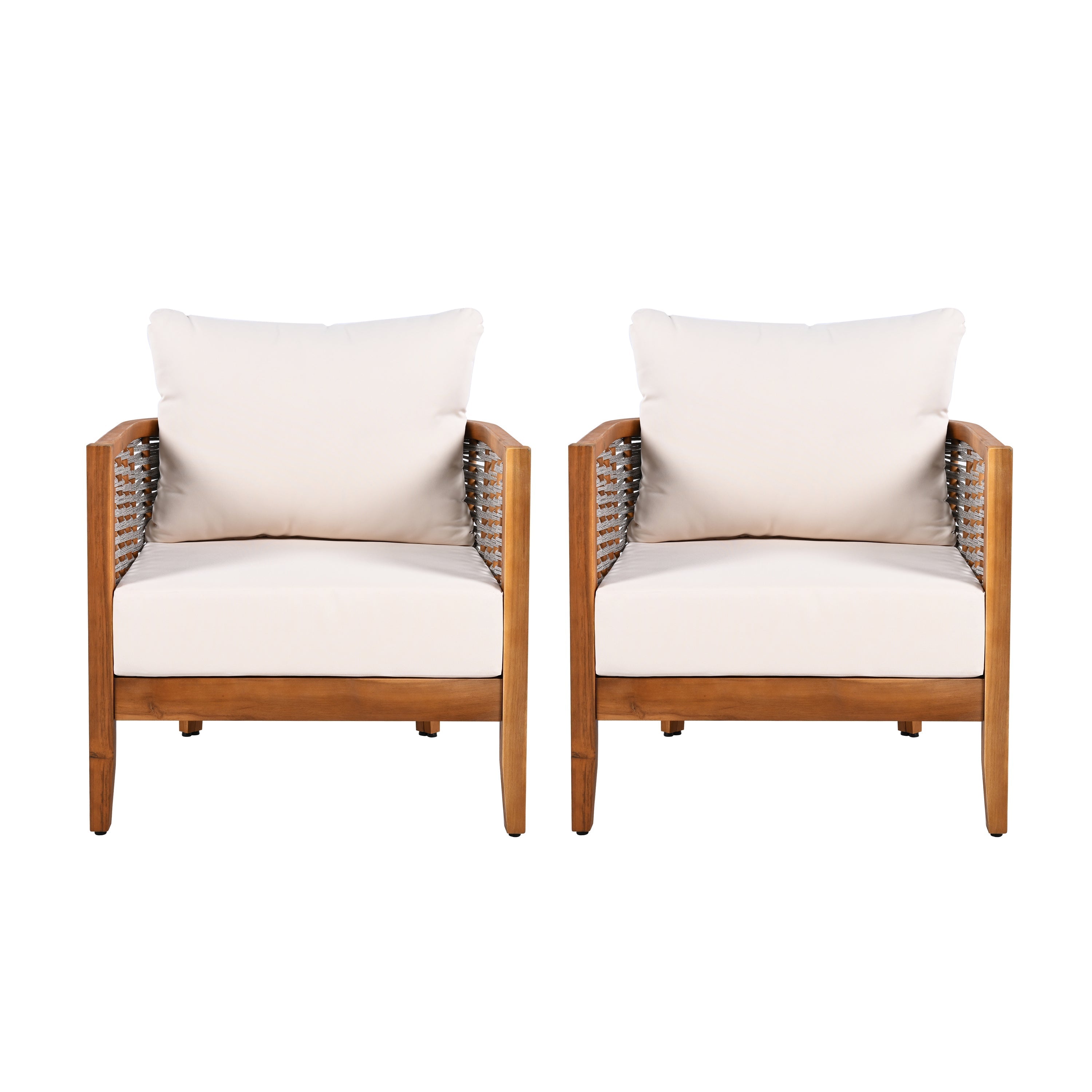 2 Pieces Outdoor Unique Tub Design Armchair with Woven Rope