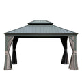 10' x 12' Hardtop Gazebo Outdoor Metal Gazebo with Galvanized Steel Double Roof Canopy, Aluminum Frame, Curtains and