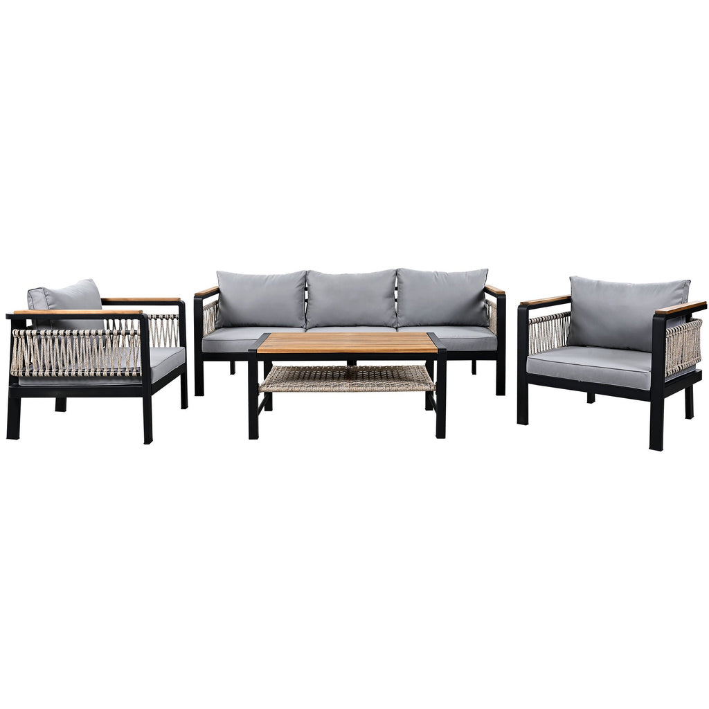 4 Pieces Outdoor Sectional Sofa Set 5 Person Patio Seating Group Outdoor Conversation Set With Cushions And A Coffee Table For Patios