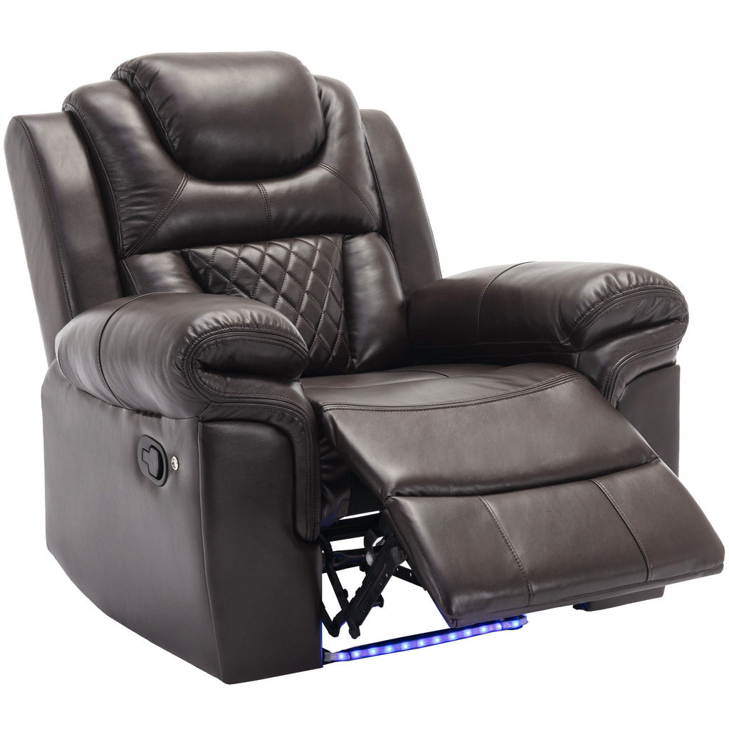 3 Pieces Recliner Sofa Sets Home Theater Seating Manual Recliner Chair & Center Console And LED Light Strip For Living Room - Brown