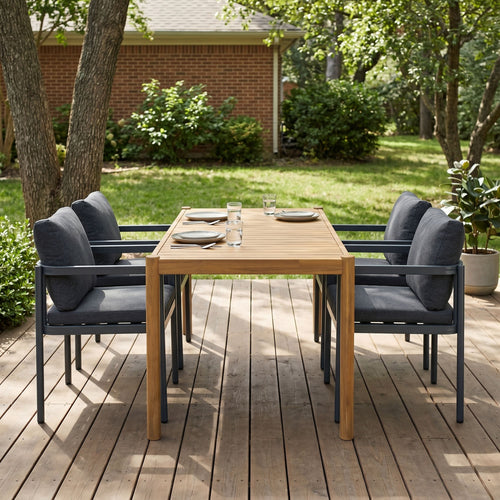 5-Piece Outdoor Patio Dining Set, Acacia Wood Rectangular Table & 4 Chairs