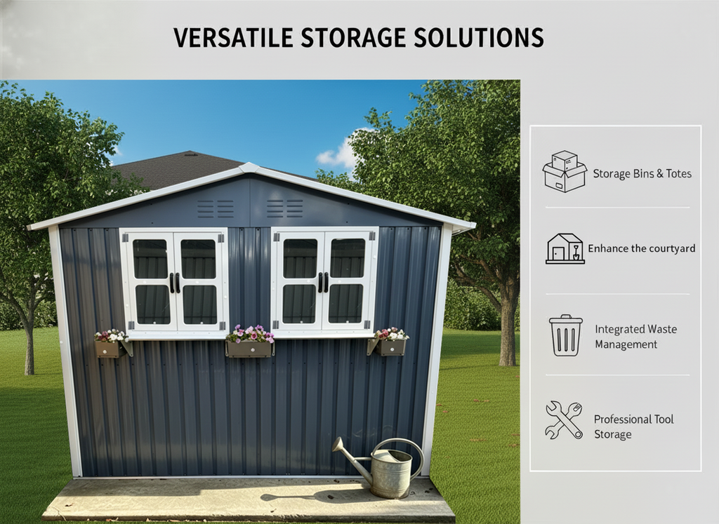 6x9 FT Outdoor Metal Storage Shed with Window & Flower Rack