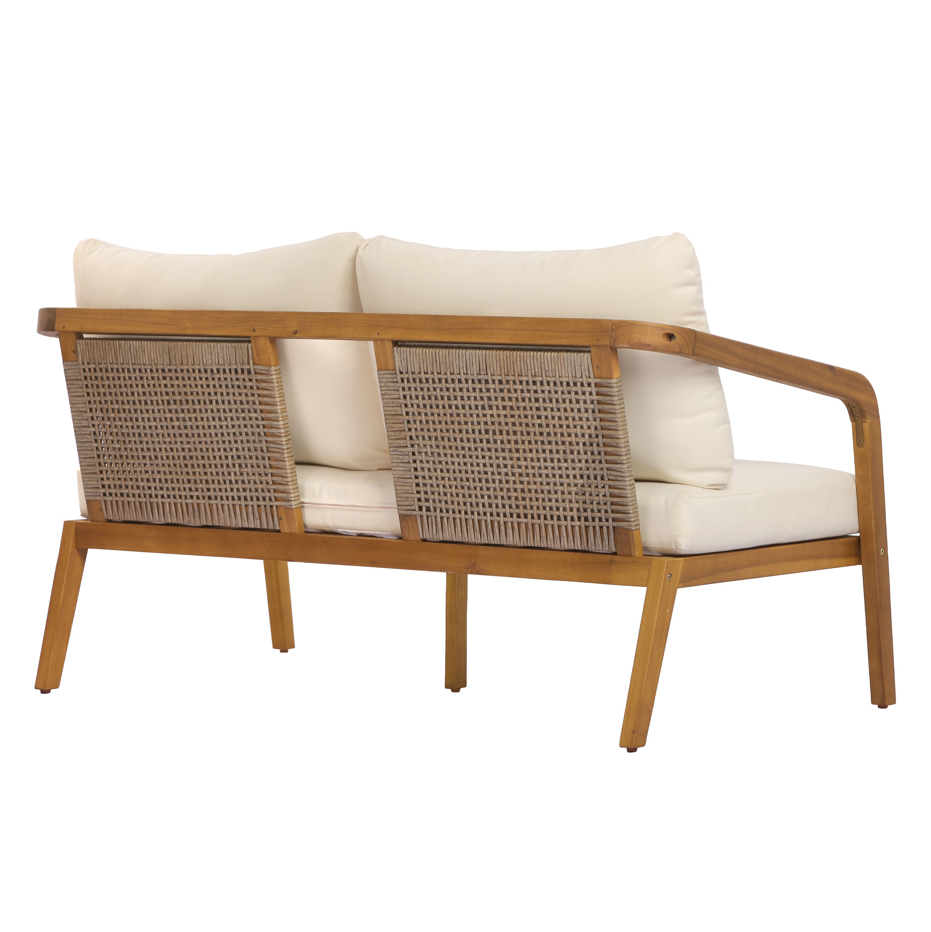 2-Piece Outdoor Loveseat & Coffee Table Set Acacia Wood Frame with PE Wicker Back & Water-Resistant Cushions