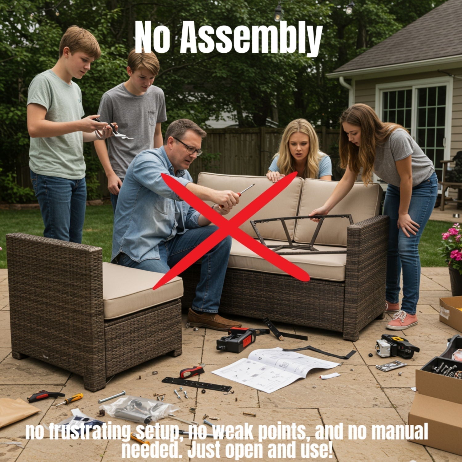 Outdoor 6 Person Wicker Seating Group With Cushions - Gray Mix