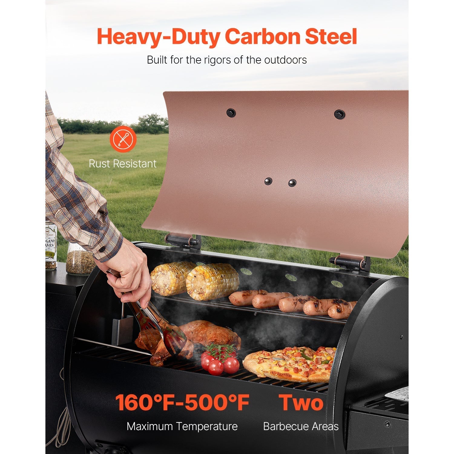 Wood Pellet Grill Smoker Outdoor Electric BBQ Grills 456 Sq.in Cook Area