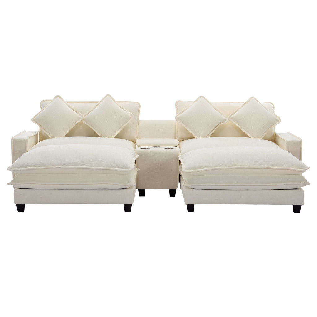 Sectional Sofa Upholstered Sofa With Two Removable Ottoman, Two USB Ports, Two Cup Holders And Large Storage Box For Living Room