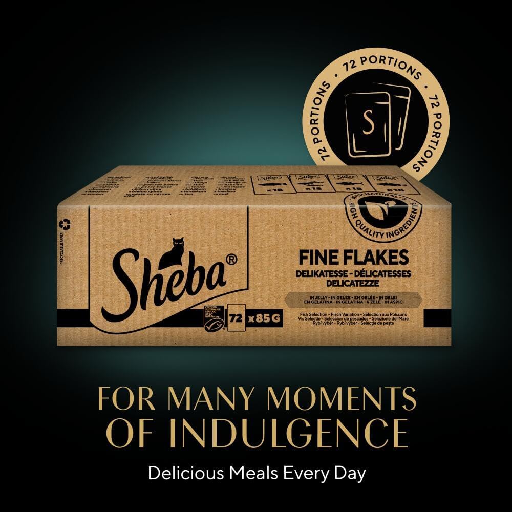 SHEBA - Adult Wet Cat Food Pouches - 72 x 85 g - Fish Collection - Bulk Cat Food Megapack - 72 Jelly Pouches