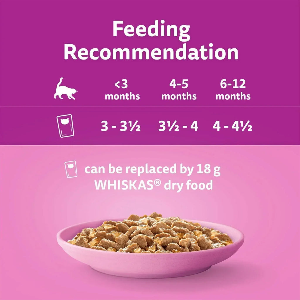 120 x 85g Whiskas Kitten Poultry Feasts Mixed Wet Cat Food Pouches in Jelly