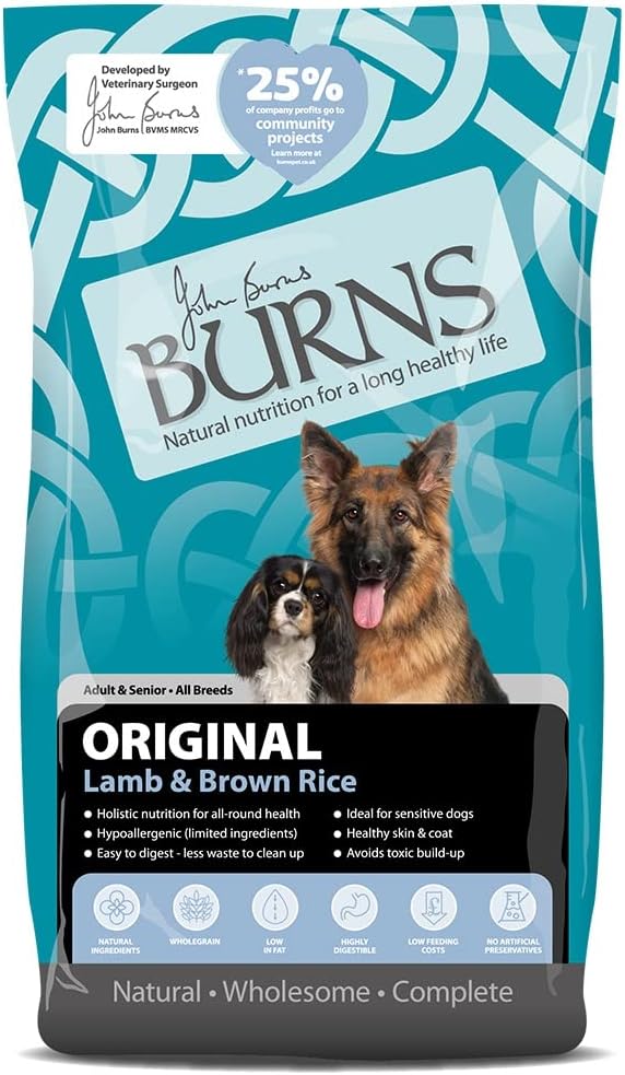 Burns Pet Nutrition Hypoallergenic Complete Dry Dog Food Adult and Senior Dog Original Lamb and Brown Rice 12 kg