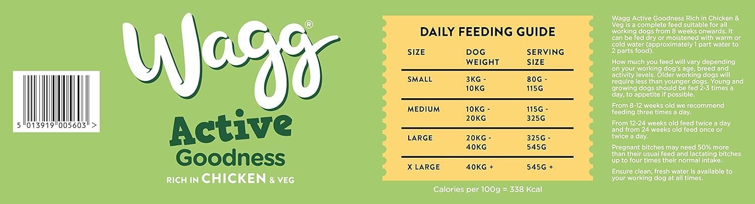 Wagg Active Goodness Complete Dry Adult Dog Food Chicken & Veg 12kg - For All Active Working Dog Breeds