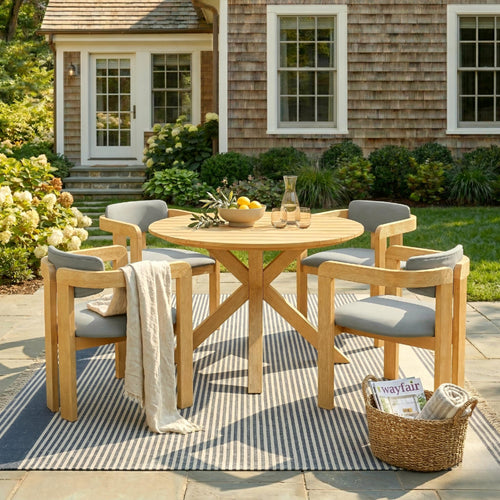 5-Piece Outdoor Acacia Wood Round Dining Set