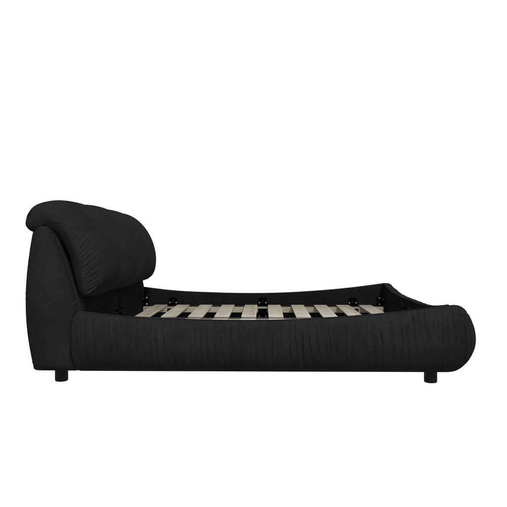 Luxury Upholstered Platform Bed With Oversized Padded Backrest And Solid Wood Frame