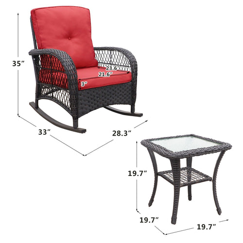 3 Pieces Outdoor Wicker Rocker Patio Bistro Set