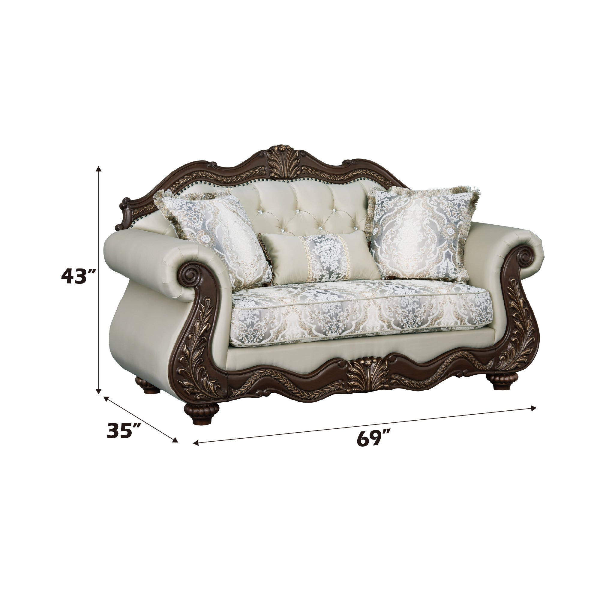 Pierce 2-Piece Traditional Living Room Set, Upholstered Loveseat and Accent Chair with Carved Wood Frame