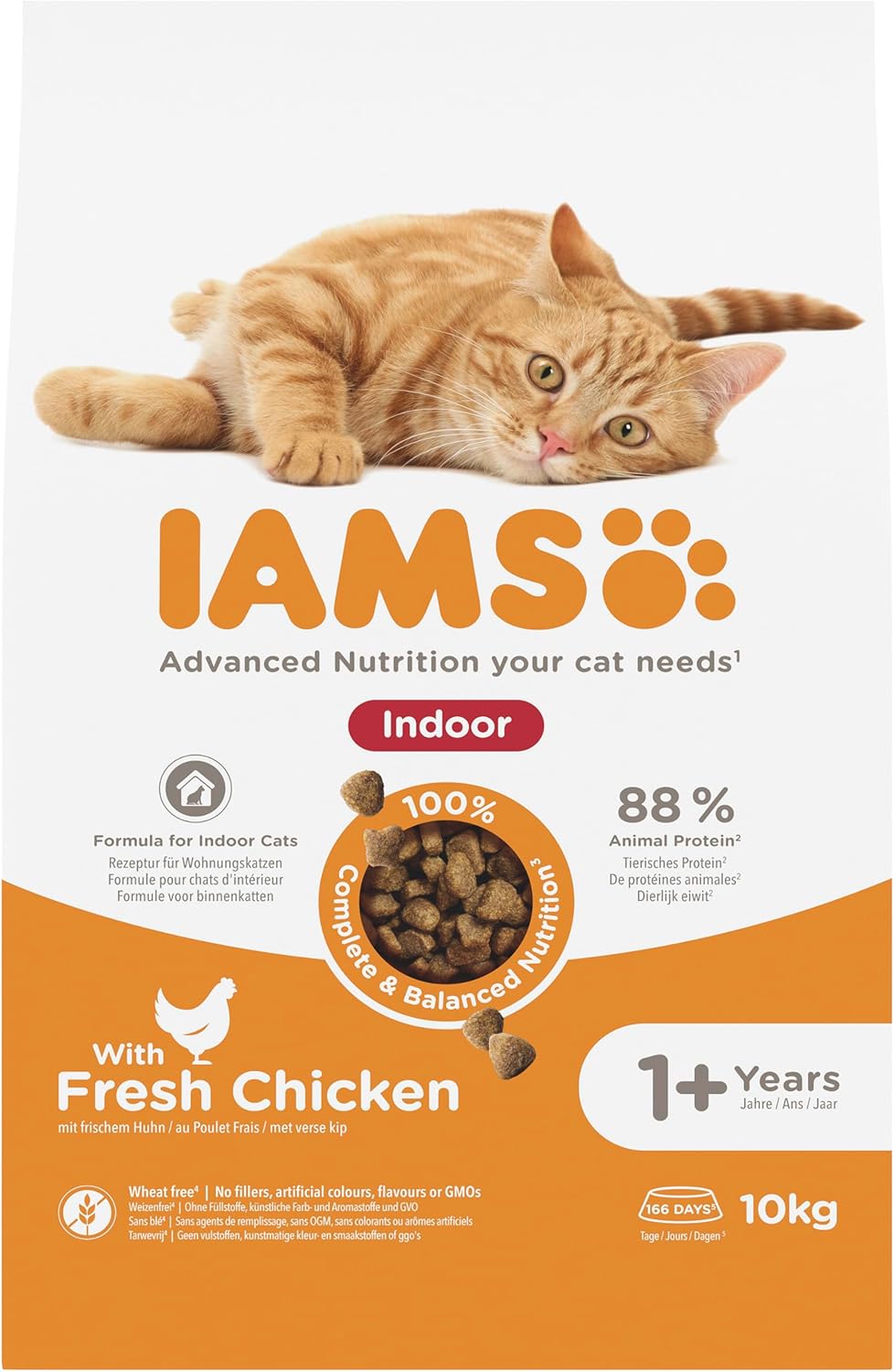 IAMS Indoor Complete Dry Cat Food Chicken 10kg - Litter Odour Control, Hairballs & Weight Management