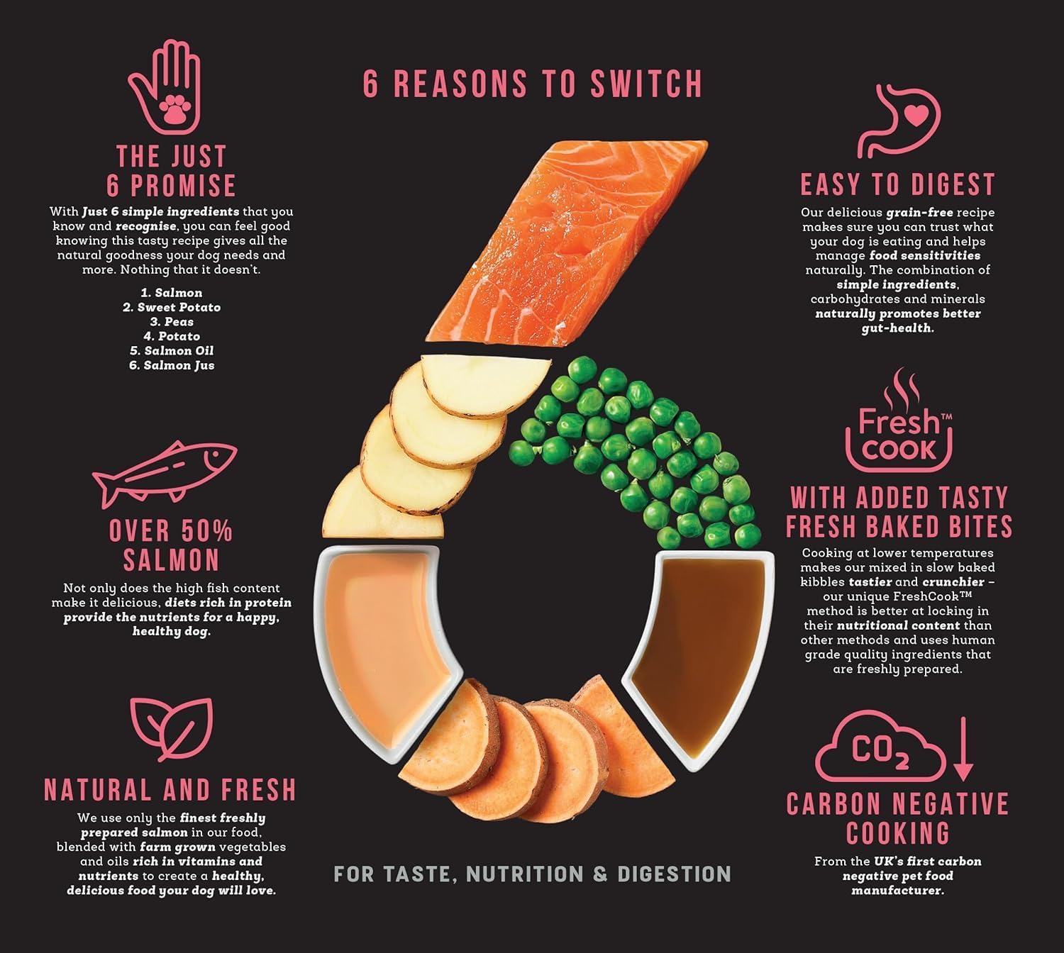 Harringtons Just 6 Complete Grain Free Dry Adult Dog Food Salmon 12kg - With Added Fresh Baked Bites
