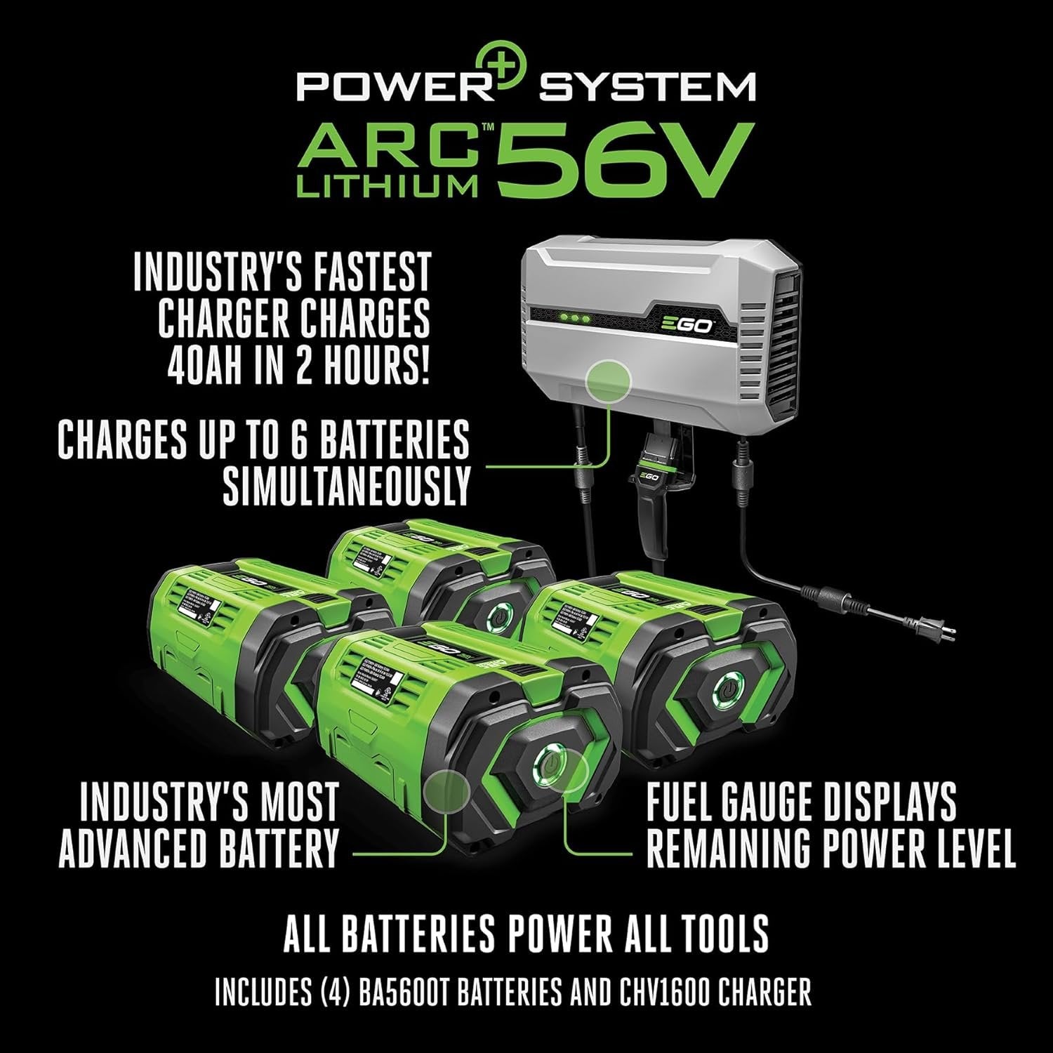 EGO Power+ Electric Riding Lawn Mower, 42″ Deck with Zero Turn Radius, Includes (4) 56V 10.0Ah Batteries and Charger – ZT4204L