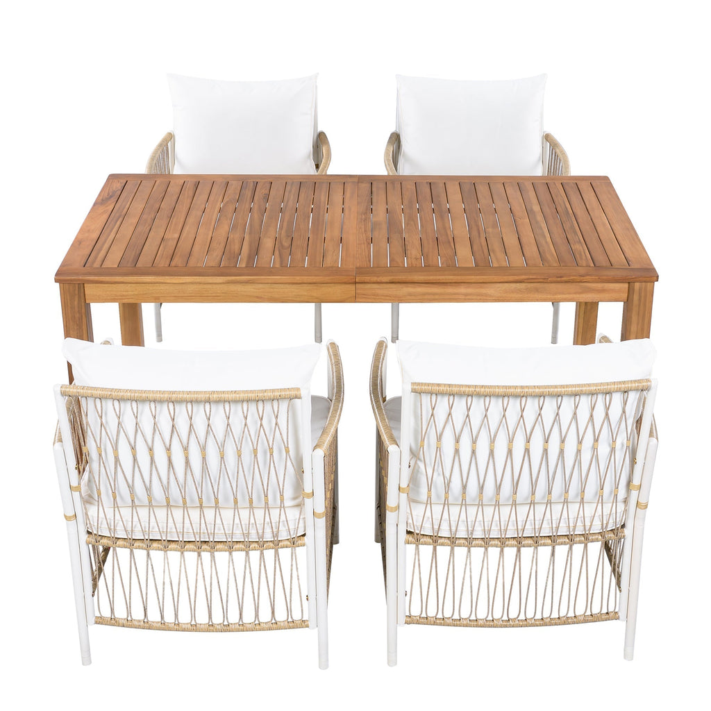 TOPMAX Patio 5pcs Wooden Dining Table Set