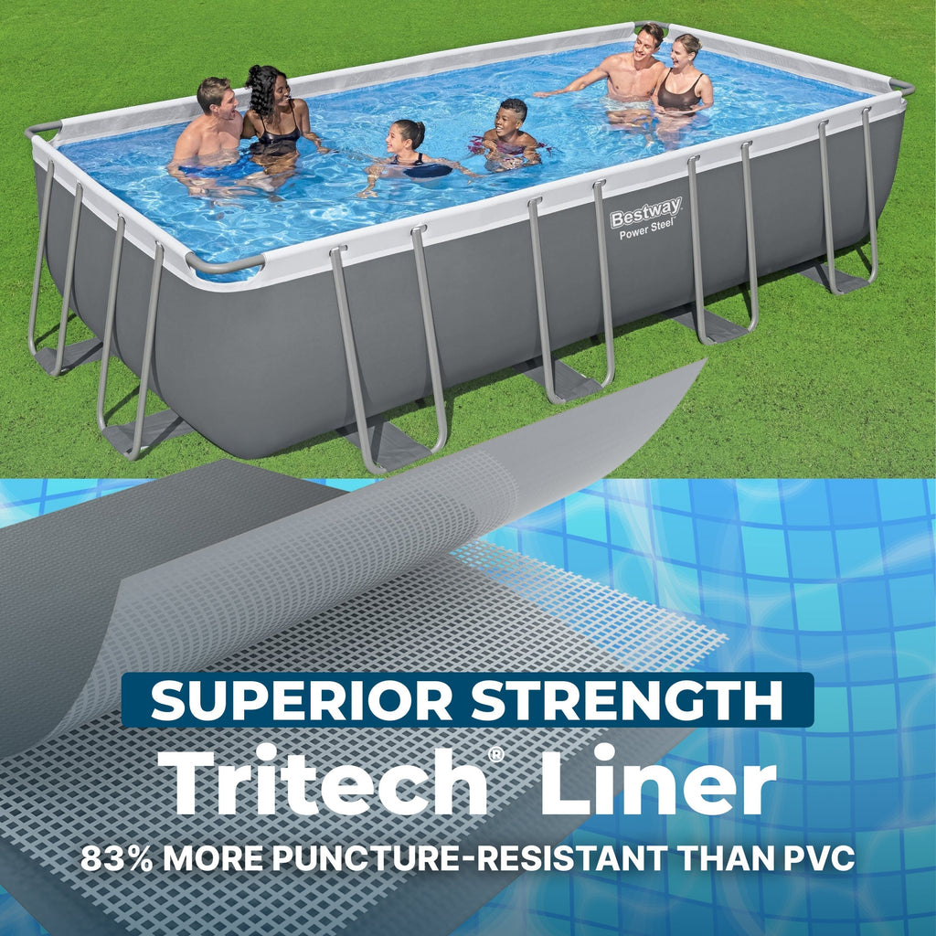Bestway Power Steel 18' x 9' x 48” Metal Frame Outdoor Above Ground Pool, Gray