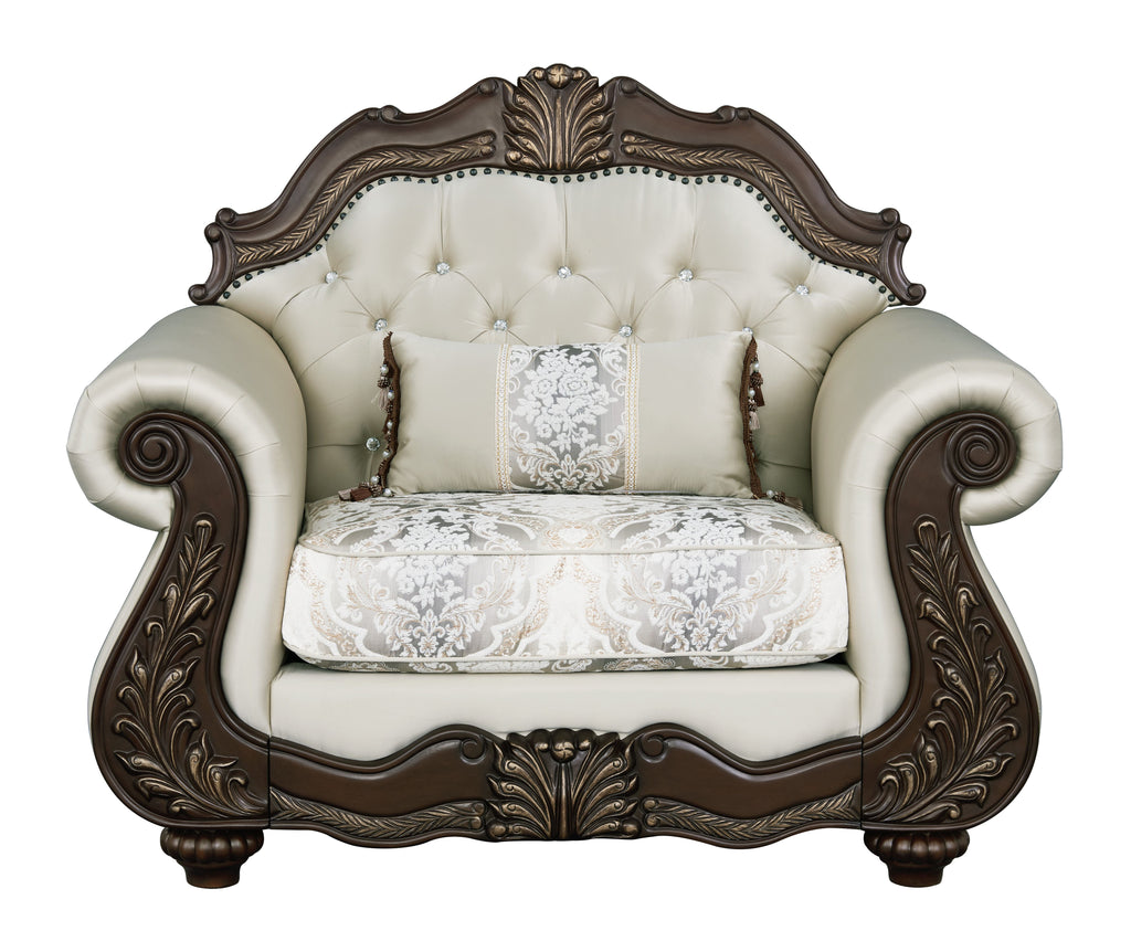 Pierce 2-Piece Traditional Living Room Set, Upholstered Loveseat and Accent Chair with Carved Wood Frame